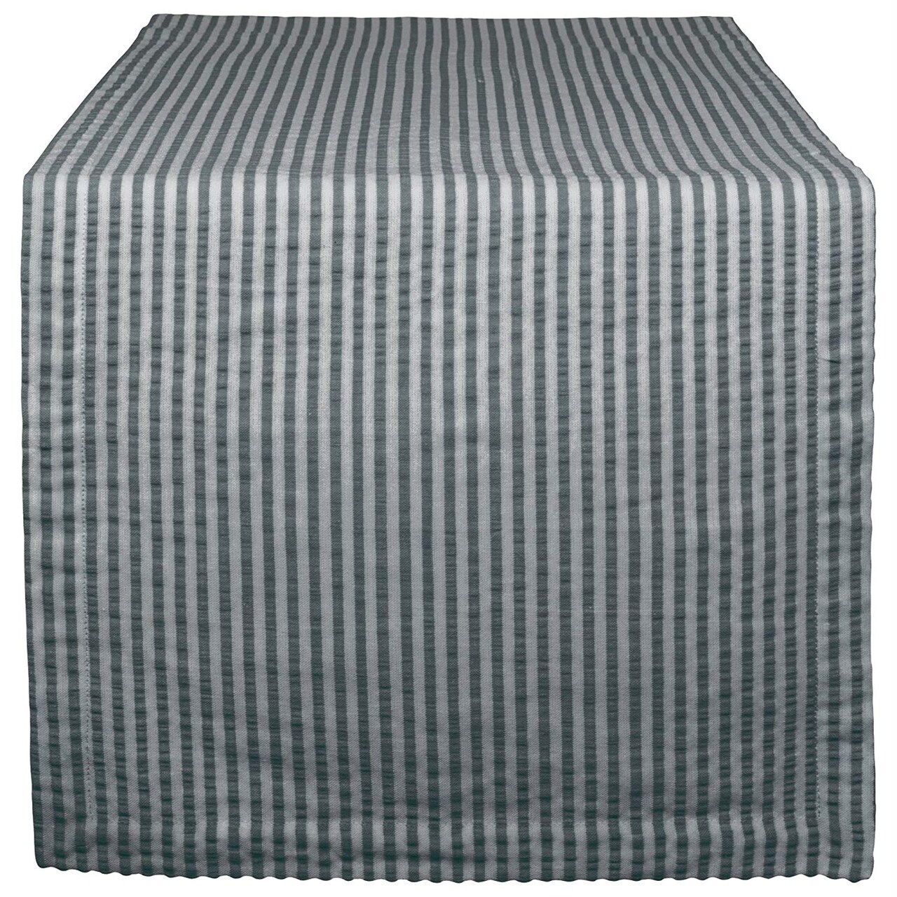 Contemporary Home Living Seersucker Striped Woven Cotton Table Runner - 108" - Stone and Ash Gray
